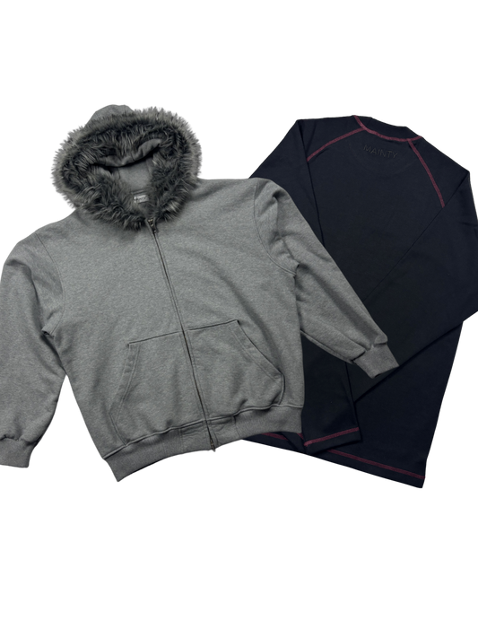 FUR ZIPPER GREY X LONGSLEEVE